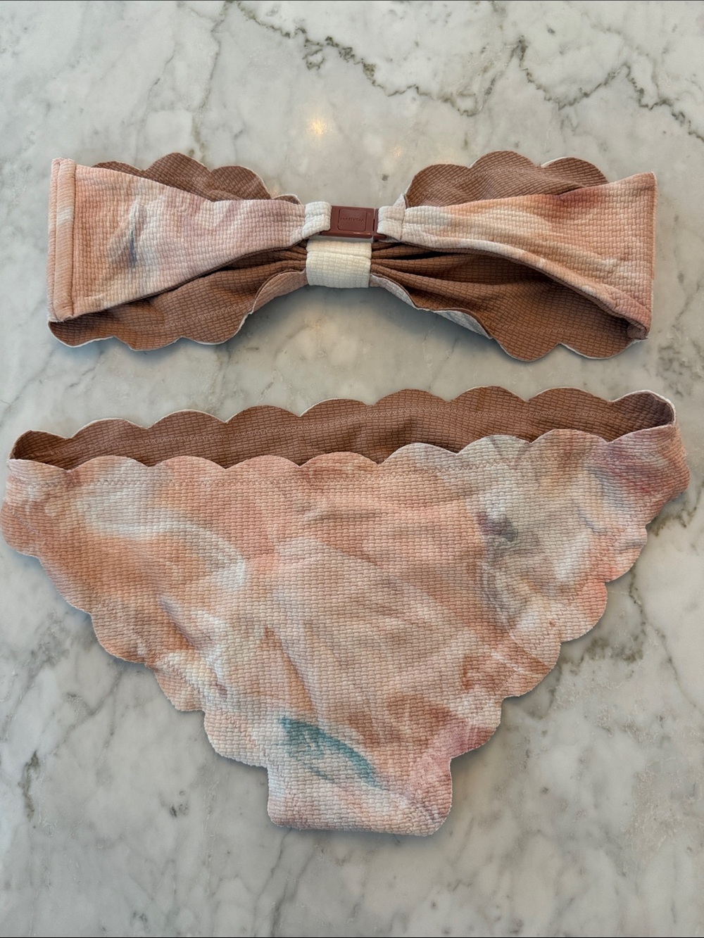 Marysia Scalloped Bandeau Bikini Set in Peach Tie-Dye - Picture 2 of 5